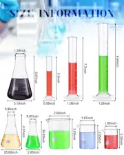 18 Pieces Lab Glassware Set Beaker Flask Cylinder Set Includes 3 Glass Beaker
