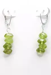 Peridot Green Gemstone 10mm Faceted 925 Sterling Silver Leverback Earrings 1.5"