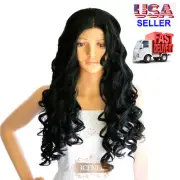 NWT ICENEL Long Curly Wavy 22 inch Synthetic Lace Front Full Wig Jet Black 1 002