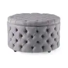Round Linen Storage Ottoman Blanket Box Foot Stool Large 75cm Wolf Grey Emma