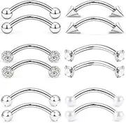 [Pnsgisr] 16g 6/8/10mm Eyebrow/Rook/Tragus/Snug/Vertical-Labret/Tongue/Snake-Eyes/Anti-Tragus/Daith/Belly-Button/Bridge/Surface Curved Barbell Piercing Jewelry for Women Men