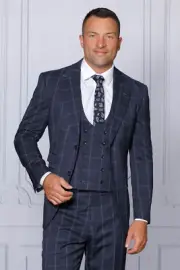 NWT 46L MIDNIGHT PLAID MENS SUIT, TAILOR FIT, 2 SIDE VENT, FLAT FRONT PANTS,