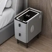 Smart Wireless Charging USB Bedside Table, Bedside Table, Bluetooth Speaker, Modern Bedside Table with 2 Drawers, Bedroom End, Side Table,Orange,25×40×50CM