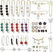 JIEYUMAO 42Pcs Multicolor Faux Pearl Brooch Pin, Double-Safety Clips for Women's Clothes & Accessories