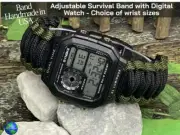 Handmade Black Army Green Adjustable Paracord Survival Band with Digital Watch
