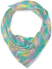 [miaozhen] Silk square silky head scarf for woman for head 35.4 Inches Tropical Palm Tree Peach and Gold Leaves bufandas para mujer, Tropical Palm Tree Peach and Gold Leaves