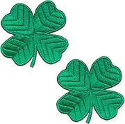 2 Pack Irish Clover Emerald Green Easter Lucky 4 Leaf Embroidered Emblem Ireland Lucky Shamrock Iron On Sew On Patch for Clothes Clothing Jacket Jeans Hats Shoes Bags Coat Pants Retro Decor