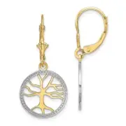 14K Solid Yellow Gold Tree of Life Round Dangle Earrings
