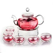 ® 11 PC-Glass Filtering Tea Maker Teapot with a Warmer and 6 Tea Cups Set (Ve...