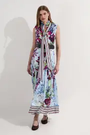 Floral Printed Tie Neck Woven Maxi Dress