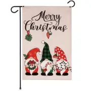 Garden Flag Merry Christmas Three Festive Gnomes 12x18 Burlap Fabric