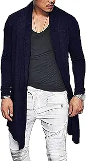 [Gsywaipei] Men's Collar Long Cardigan Winter Casual Male Knitted Sweater Coat Lightweight Solid Color Knit Cardigans