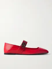 [Valentino Garavani] Valentino Garavani - Vlogo Locker Leather Ballet Pumps - Red - IT38.5 IT 38.5 Red