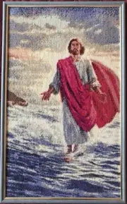 NEW Professionally framed handmade counted cross-stitch image of Jesus praying