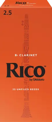 Rico Bb Clarinet Reeds, Strength 2.5, 25-pack