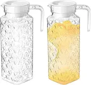 2 Pack Clear Plastic Pitcher with Lid, 1.1l Small Plastic Water Pitcher, Bpa-Free Water Pitcher, Fridge Pitcher, Water Jar Plastic, Tea Pitcher for Iced Tea, Lemonade, Juice, Coffee, Milk(Diamond Pot)