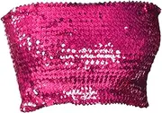 [Generic] Sequin Tube Top for Women Belly Dance Bra Top Club Glitter Dance Clubwear Holiday Top Jazz Sparkly Bandeau Top Crop Top, Red