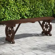 CostwayPatio Rustic Wood Bench with Wagon Wheelbase for Garden, Backyard, Porch