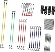 Oshhni 60x Bungee Cords with Hooks Elastic Bungee Straps Weatherproof Nylon Cable Ties for Travel Gear Cargo Camping Furniture