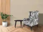 Ursula Wing Chair In Green Printed Fabric Living Room Or Bedroom Teak Wood Legs