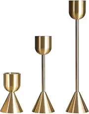 Brass Gold Candlestick Holder - Set of 3 Taper Candle Holder, Vintage Decorative Centerpiece for Table Mantel Wedding Housewarming Gift