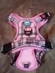 "POY PET" Expandable Dog Harness Size EXTRA SMALL Pink Plaid With Pink Trim