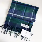 Lochcarron Scotland 100% Lambswool Plaid Green Blue men's Scarf