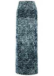 Solace London Tumi Sequin-embellished Velvet Maxi Skirt - Teal - 14 (UK14 / L) 14 (UK14 / L)