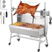 VEVOR Rotisserie Grill with Windscreen, BBQ Whole Pig Lamb Goat Charcoal Spit Grill, 94.0 cm 61.2 kg Capacity, Electric 42W Motor Stainless Steel Roaster with Lockable Wheels, for Camping Outdoor