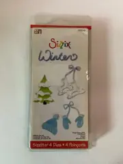 Sizzix Winter Set #2 Cutting Die, Sizzlits 4 Dies, Mittens Tree Ice Skates Hat