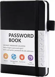 JUNART A6 Password Book,Internet Password Log Book with Alphabetical Tabs, Hardcover Address Book with Elastic Pen Loop(Black)