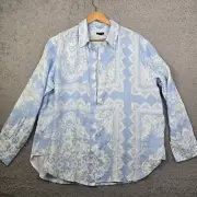 NWT Ann Taylor Oversized Linen Shirt Womens Boho Beach Coastal Grandma Sky Blue