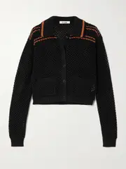 [RE/DONE] RE/DONE - Striped Crocheted Cotton Cardigan - Black - small small Black
