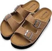 [Torotto] Women's Mules Sandals Leather Adult Clogs Slippers Work Shoes Comfortable Classic, Thick Dark Khaki, 7 AU