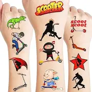 Scooter Temporary Tattoos - 100PCS Scooter Sports Game Themed Stickers for Kids Birthday Party Supplies, Decorations, Favors, and Prizes - Cute Gifts for Boys and Girls
