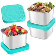 3Pack 6oz Stainless Steel Snack Containers,Easy Open Leak Proof Small Food Containers With Silicone Lids , Small Metal Food Storage Container , Leakpr