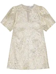 [GANNI] patterned-jacquard mini dress 36 Gold