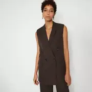 WAREHOUSE Oversized Sleeveless Jacket Brown Size UK 12, RRP £69