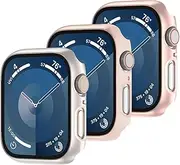 (3 Pack) T Tersely Case Compatible with Apple Watch Series 9 Series 8 Series 7-41mm,Built-in Thin HD Tempered Glass Screen Protector Overall Cover for iwatch 9/8/7 (Rosegold+Pink+Starlight)
