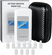 Professional Ketone Breath Analyzer Portable Rechargeable Ketosis Breath Tester High Accuracy Digital Ketone Breath Meter Tracing your ketogenic Diet and Ketosis Status with 10 Mouthpieces