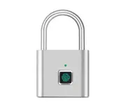 Security Door Lock Smart Keyless USB Rechargeable Fingerprint Padlock For Locker Sports School Zinc alloy Meta No Key App Lock - Silver