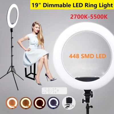 19" 5500K Dimmable Diva LED Ring Light Diffuser W/ Tripod Make Up Studio Video