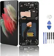 OLED Screen Replacement for Galaxy S 21 Ultra 5G SM-G998B 6.8" Display Digitizer Assembly with Fingerprint Sensor, Frame & Repair Tools (Black)