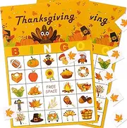 Geefuun Thanksgiving Games Fall Bingo Cards for Kids Party Supplies Decorations-24 Players