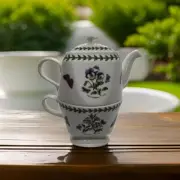 Tea For One Teapot Cup Portmeirion Botanic Garden Ceramic Square Floral Elegant