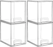 4 Pack Clear Stackable Storage Drawers,7.6" H Plastic Organizers Bins for Skinca