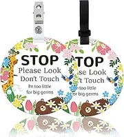 ORIGACH 2 Pack Animal and Flower Stop Don't Touch Baby Signs, Stop Do Not Touch Baby Car Seat Sign Stroller Tags with Hanging Strap and Clip, No Touching Baby Sign for Newborn Neutral Baby Preemie
