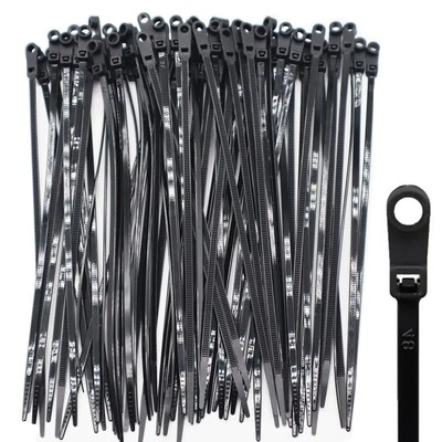 100pcs Zip Tie with Screw Hole Automotive Wire Self Locking Black Zip Ties 8inch