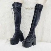 Camel 300 Platform 5" Heel Stretch Lace Up Goth Punk Thigh Boots Black Matte NY
