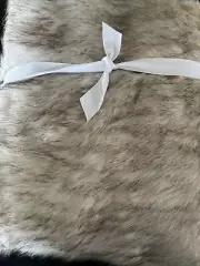 NEW! West Elm Faux Fur Feathered Throw 47" X 60" Ivory / Beige / Brown